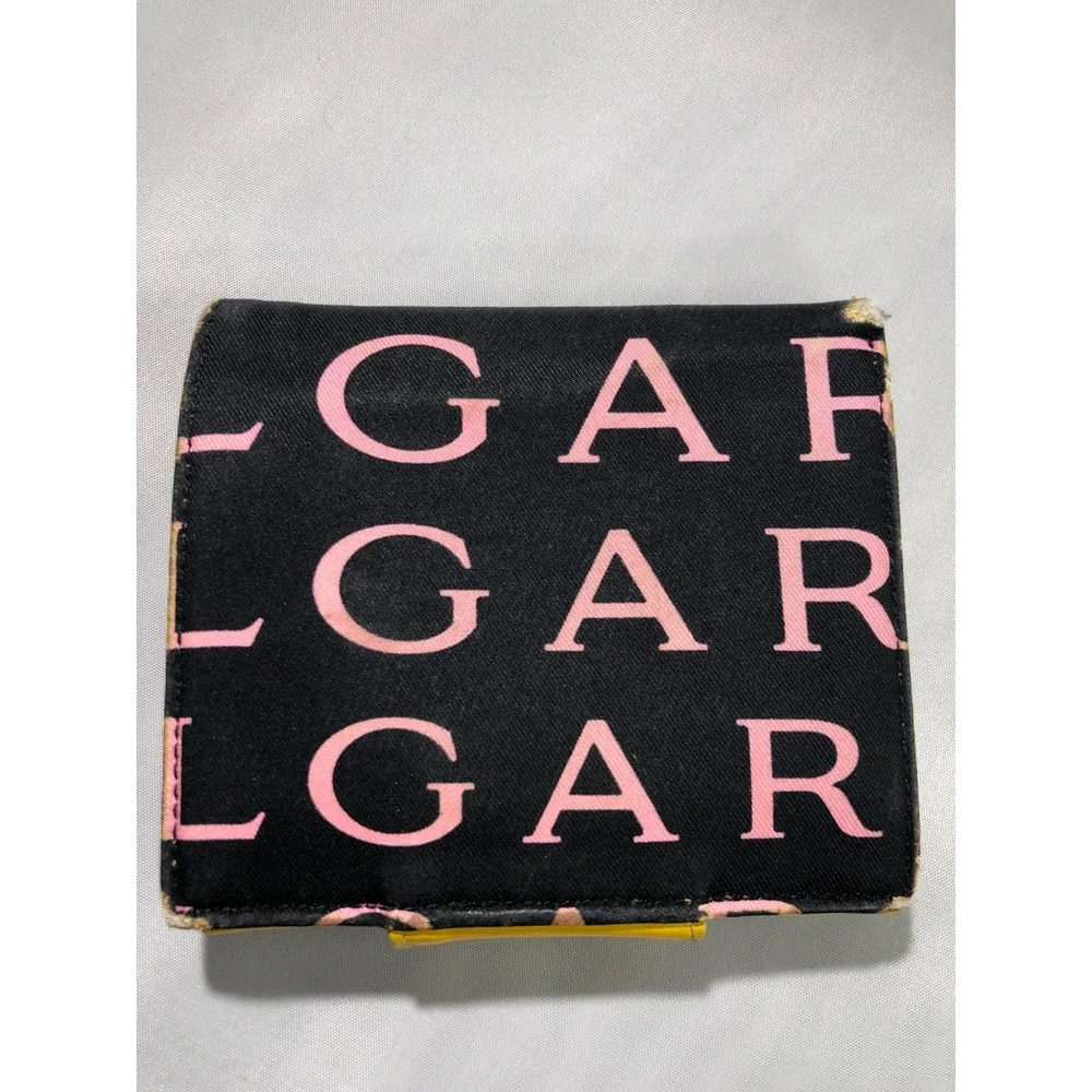Bvlgari Logomania Bifold Wallet Black Pink Canvas Yellow Leather Italy ABEMEM